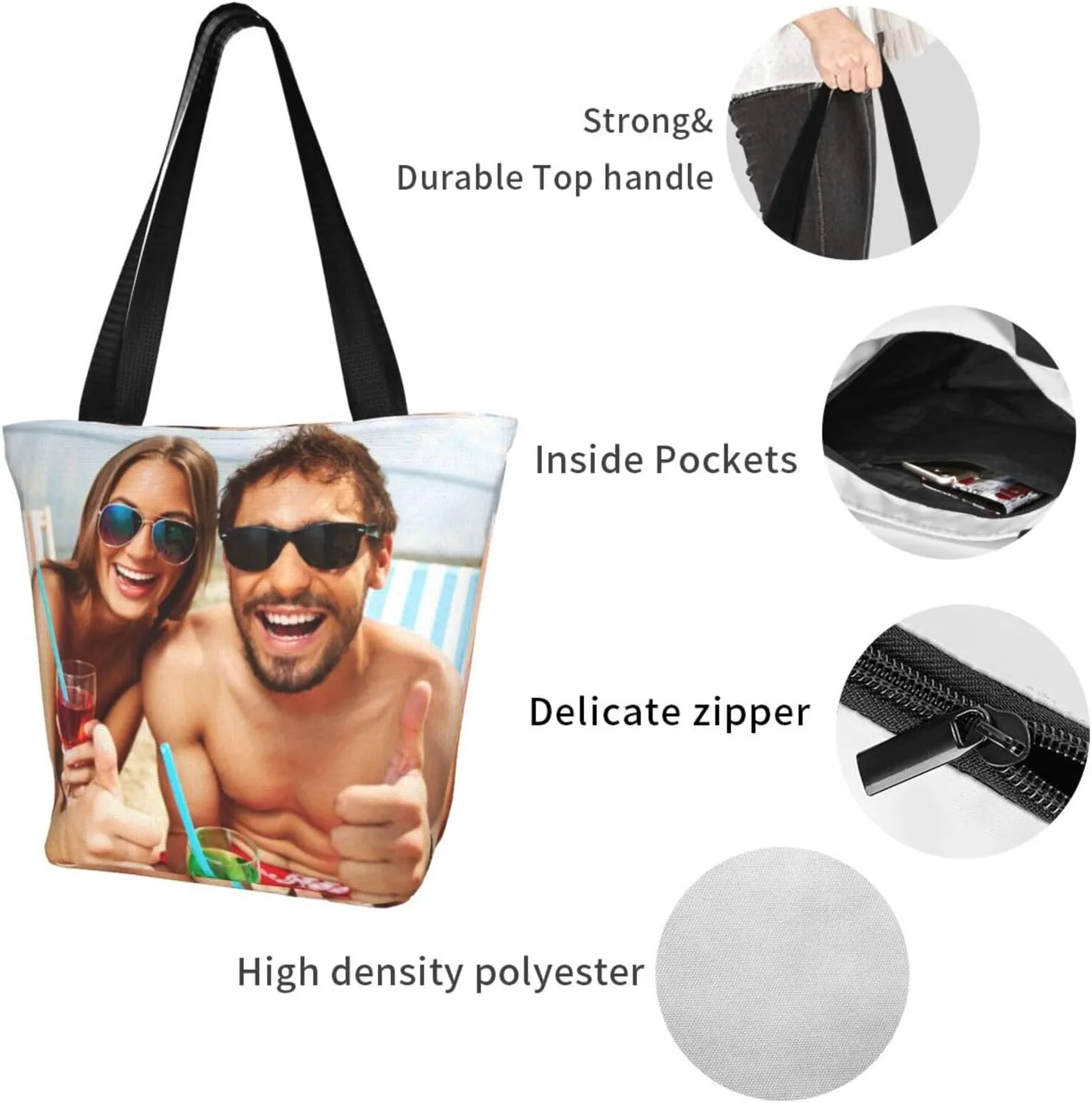 Custom Tote Bag, Custom Bag with Text Photo, Personalized Shopping Bags Reusable Grocery Bags Bulk For Work Travel Gifts