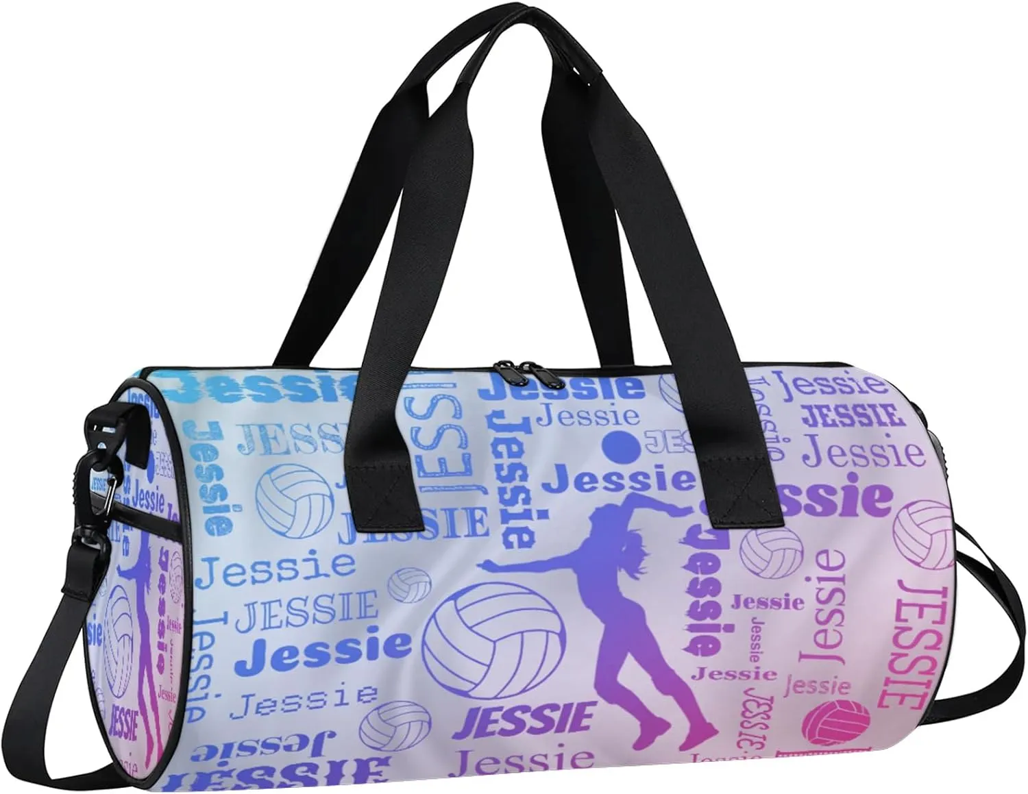 Custom Volleyball Sport Bags Personalized Sports Gym Bag with Name Overnight Weekender Duffel Bag Customized Gifts for Women Men, Blue Pink Purple