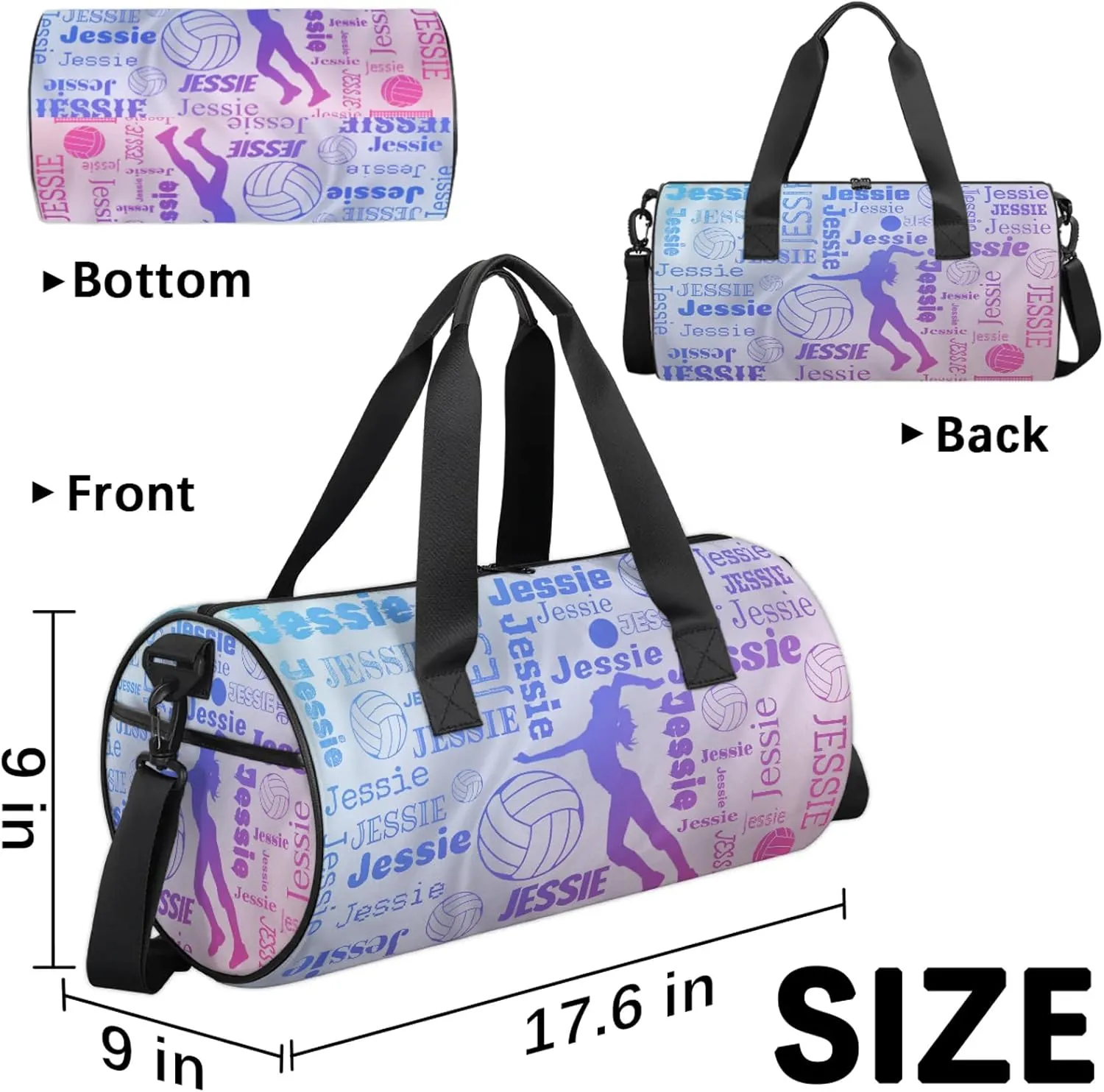 Custom Volleyball Sport Bags Personalized Sports Gym Bag with Name Overnight Weekender Duffel Bag Customized Gifts for Women Men, Blue Pink Purple
