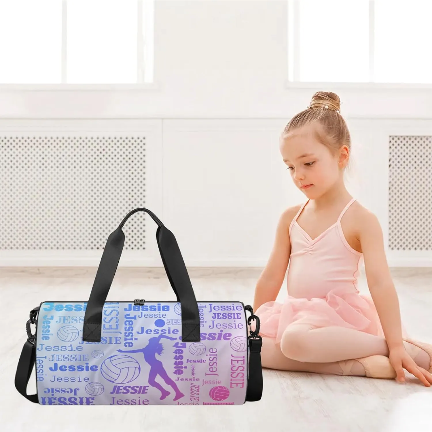 Custom Volleyball Sport Bags Personalized Sports Gym Bag with Name Overnight Weekender Duffel Bag Customized Gifts for Women Men, Blue Pink Purple