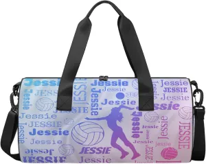 Custom Volleyball Sport Bags Personalized Sports Gym Bag with Name Overnight Weekender Duffel Bag Customized Gifts for Women Men, Blue Pink Purple