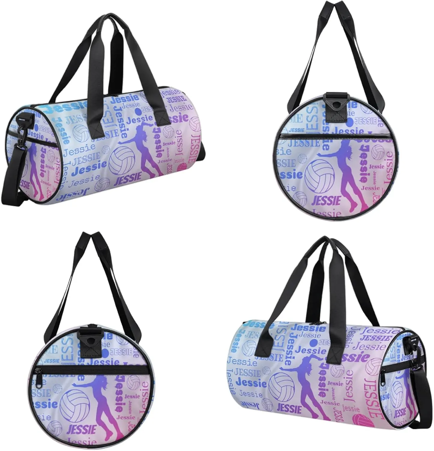Custom Volleyball Sport Bags Personalized Sports Gym Bag with Name Overnight Weekender Duffel Bag Customized Gifts for Women Men, Blue Pink Purple