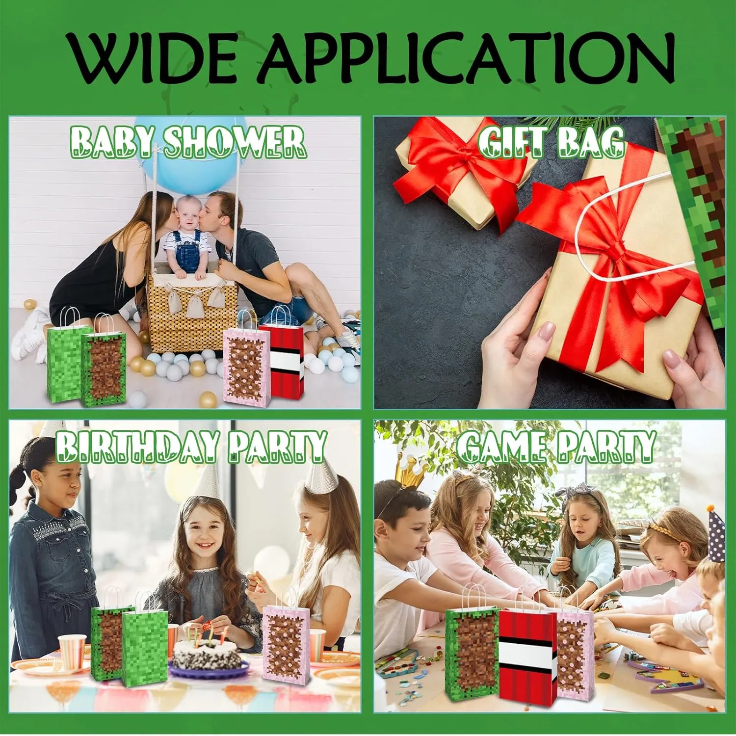 CUTALU 16 Pcs Game Gift Bags with Handles，Boy‘s Game Party Favors Birthday Bag for Kids，Paper Bags Treat bags Party Favors Birthday Supplies