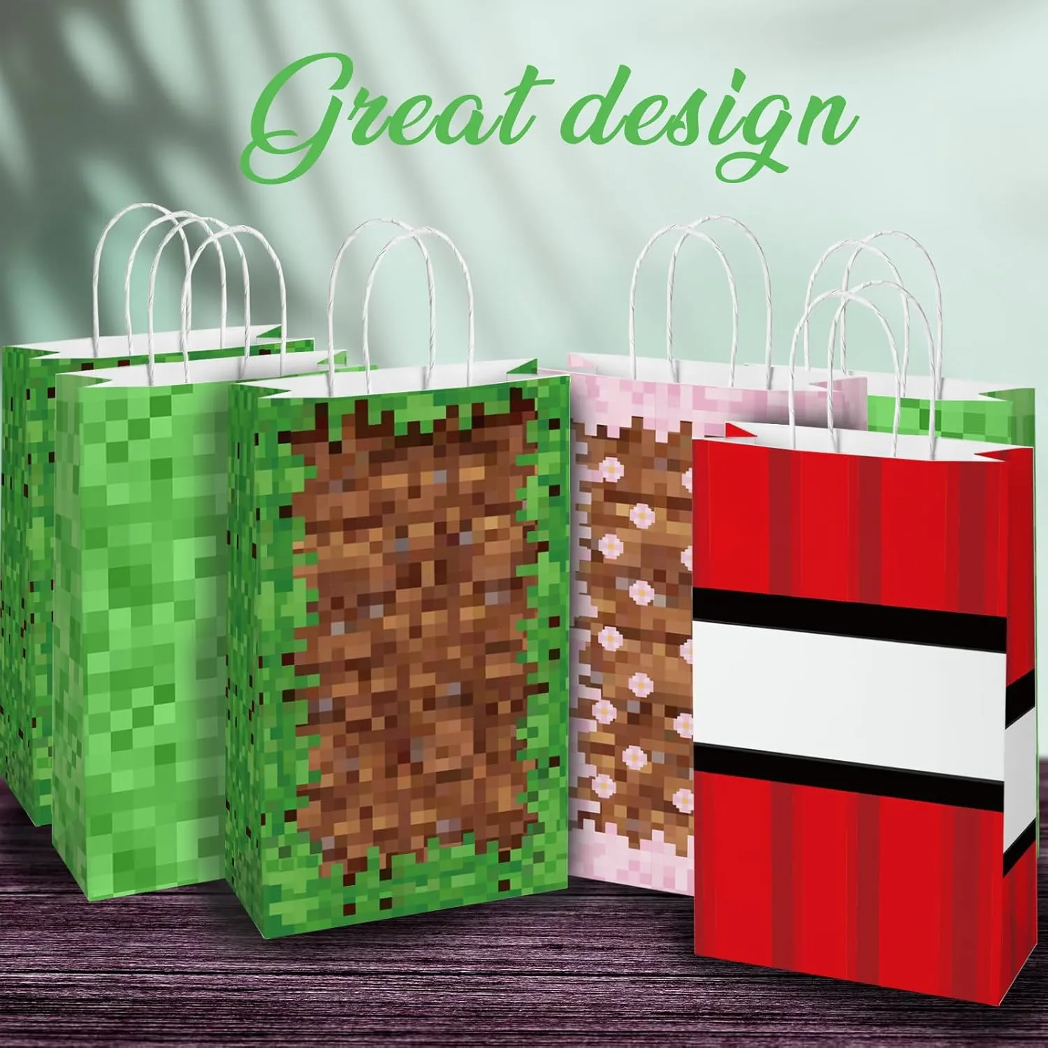 CUTALU 16 Pcs Game Gift Bags with Handles，Boy‘s Game Party Favors Birthday Bag for Kids，Paper Bags Treat bags Party Favors Birthday Supplies