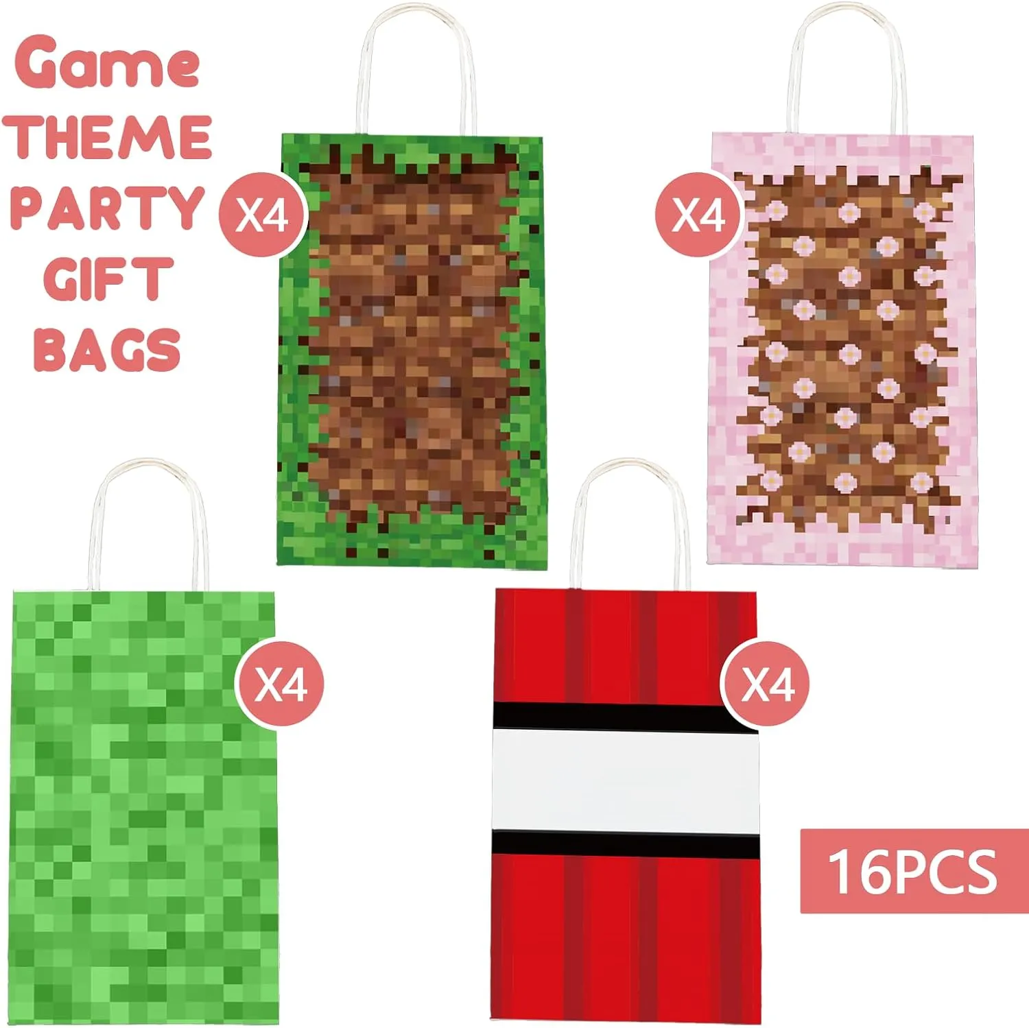 CUTALU 16 Pcs Game Gift Bags with Handles，Boy‘s Game Party Favors Birthday Bag for Kids，Paper Bags Treat bags Party Favors Birthday Supplies