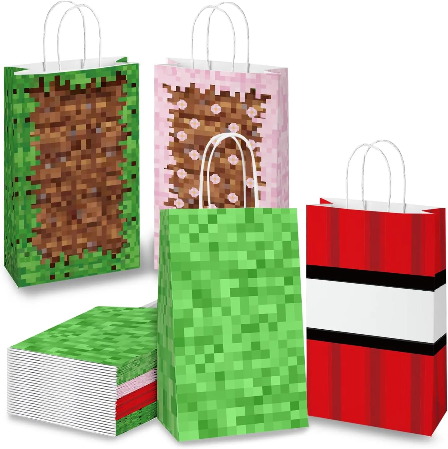 CUTALU 16 Pcs Game Gift Bags with Handles，Boy‘s Game Party Favors Birthday Bag for Kids，Paper Bags Treat bags Party Favors Birthday Supplies