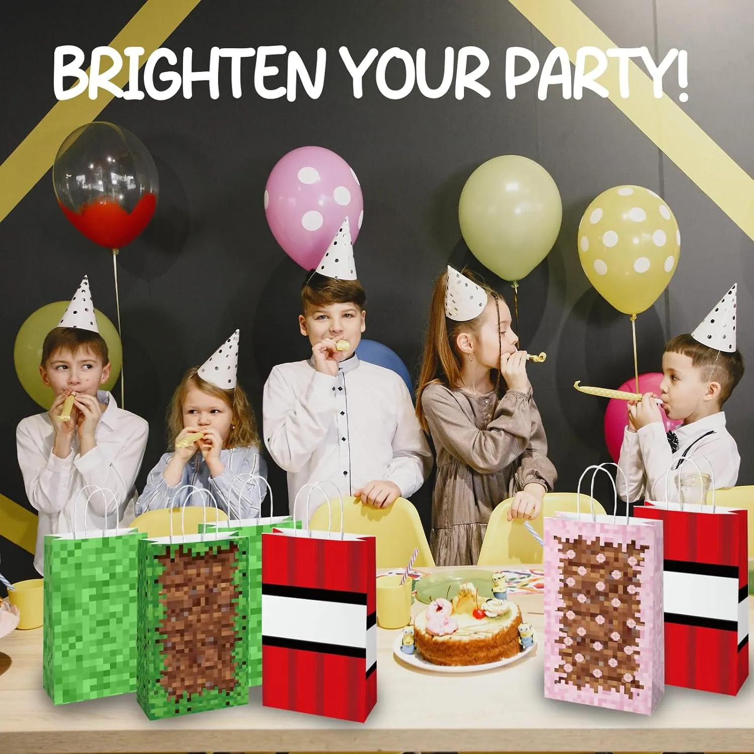 CUTALU 16 Pcs Game Gift Bags with Handles，Boy‘s Game Party Favors Birthday Bag for Kids，Paper Bags Treat bags Party Favors Birthday Supplies