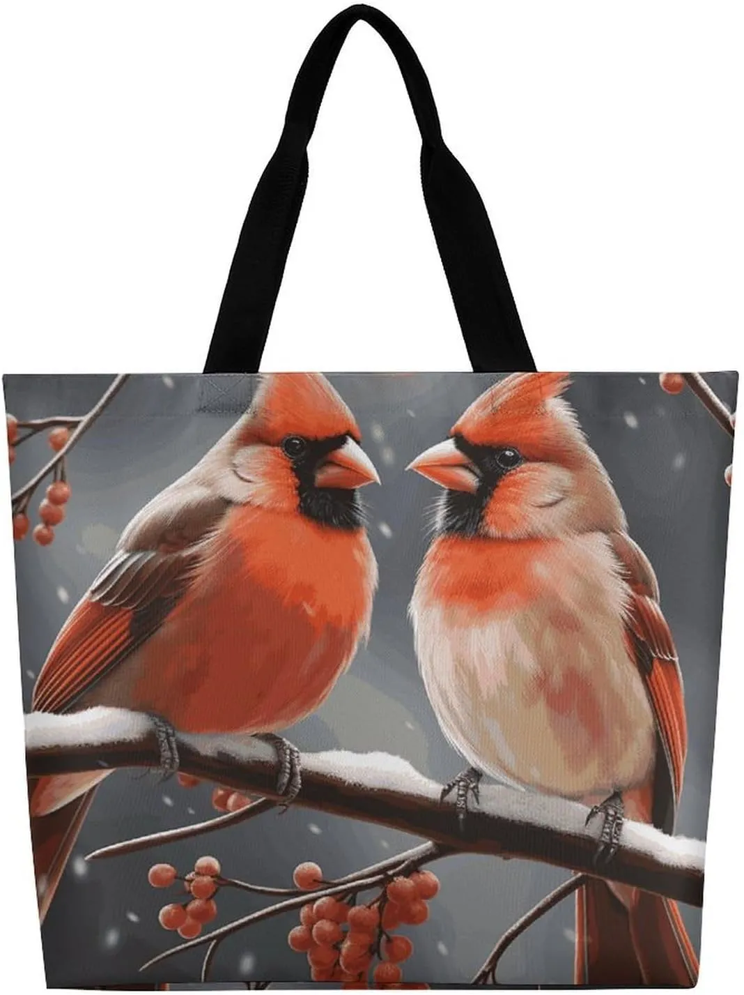 Cute Cardinal Birds Tote Bag for Women Reusable Grocery Shoulder Bags Shopping Bag for Travel, Groceries