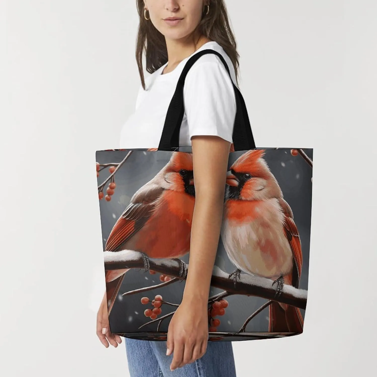 Cute Cardinal Birds Tote Bag for Women Reusable Grocery Shoulder Bags Shopping Bag for Travel, Groceries