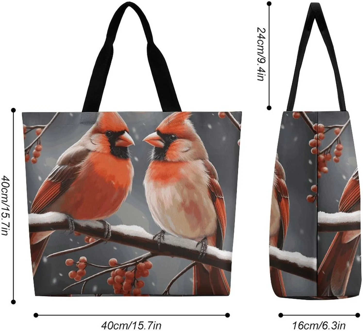 Cute Cardinal Birds Tote Bag for Women Reusable Grocery Shoulder Bags Shopping Bag for Travel, Groceries