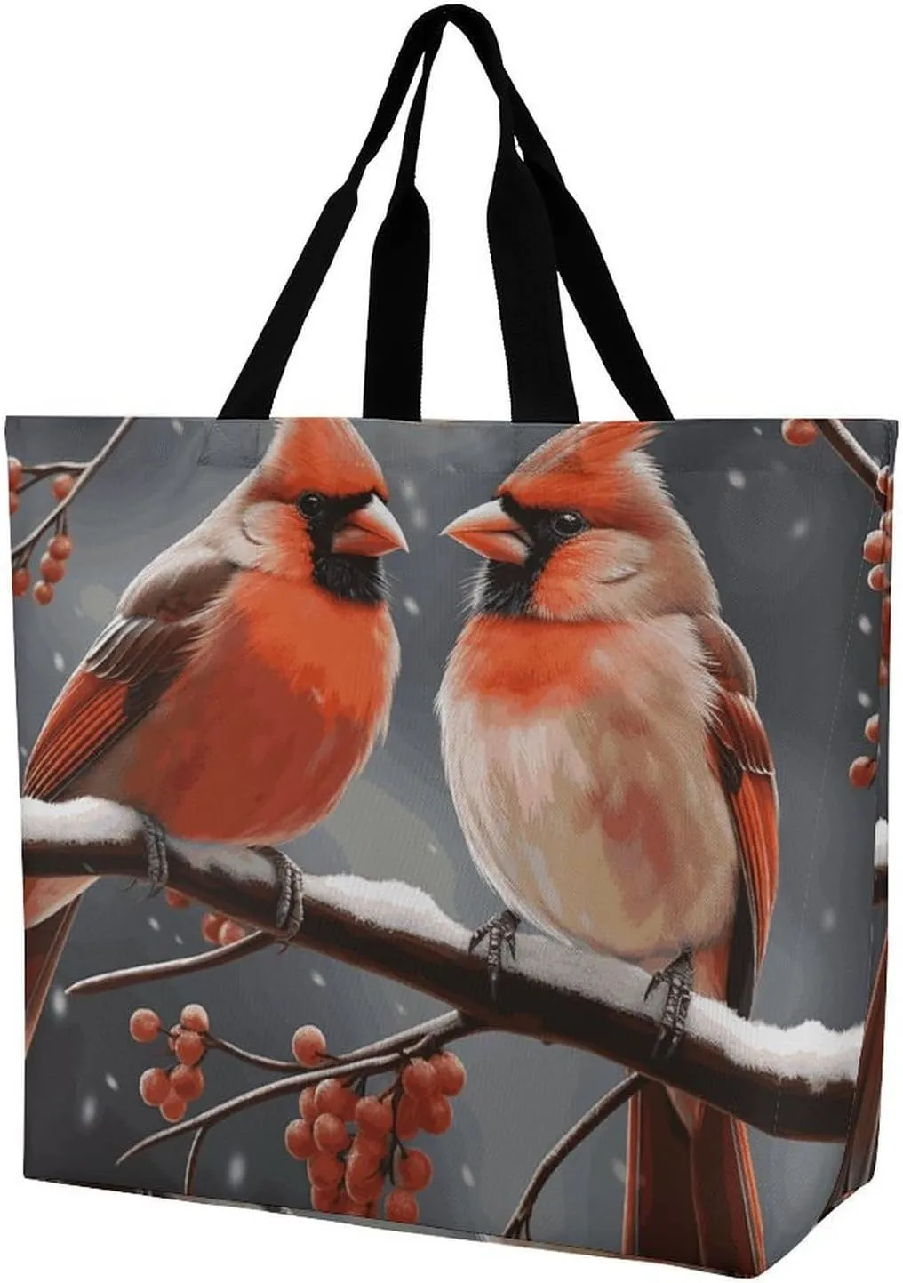 Cute Cardinal Birds Tote Bag for Women Reusable Grocery Shoulder Bags Shopping Bag for Travel, Groceries
