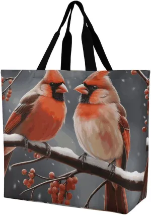 Cute Cardinal Birds Tote Bag for Women Reusable Grocery Shoulder Bags Shopping Bag for Travel, Groceries