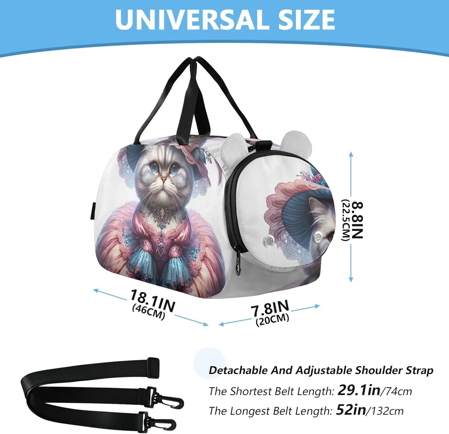 Cute Cat Dressed Boys Carry on Duffel Bag Weekend Duffel Overnight Girls Duffle Bags Travel Tote Dance Kids Luggage