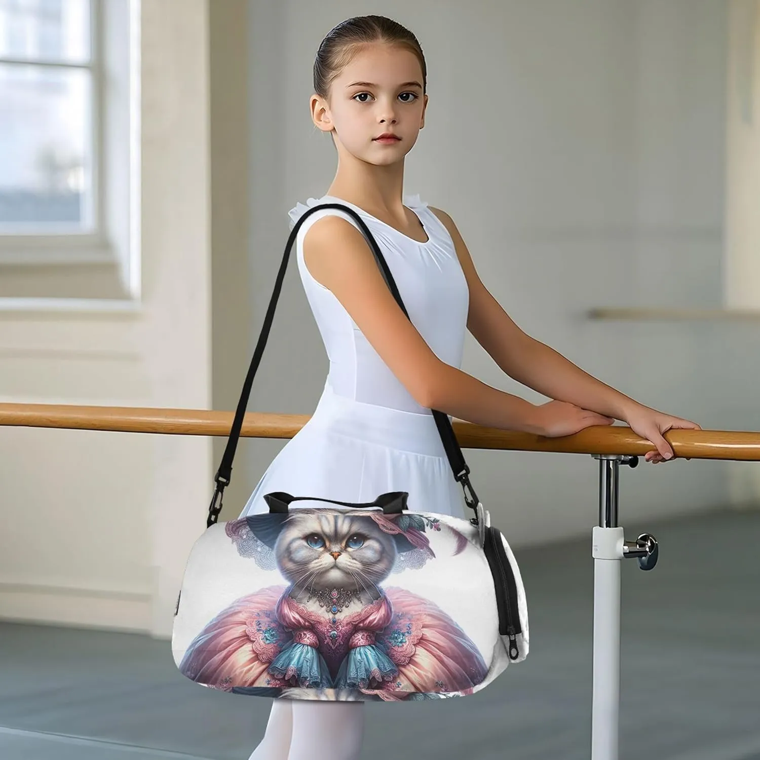 Cute Cat Dressed Boys Carry on Duffel Bag Weekend Duffel Overnight Girls Duffle Bags Travel Tote Dance Kids Luggage
