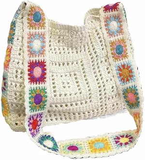cute knit beach bag for women, small boho tote bag, summer aesthetic embroidered bags handbag, beach accessories vacation essentials bag