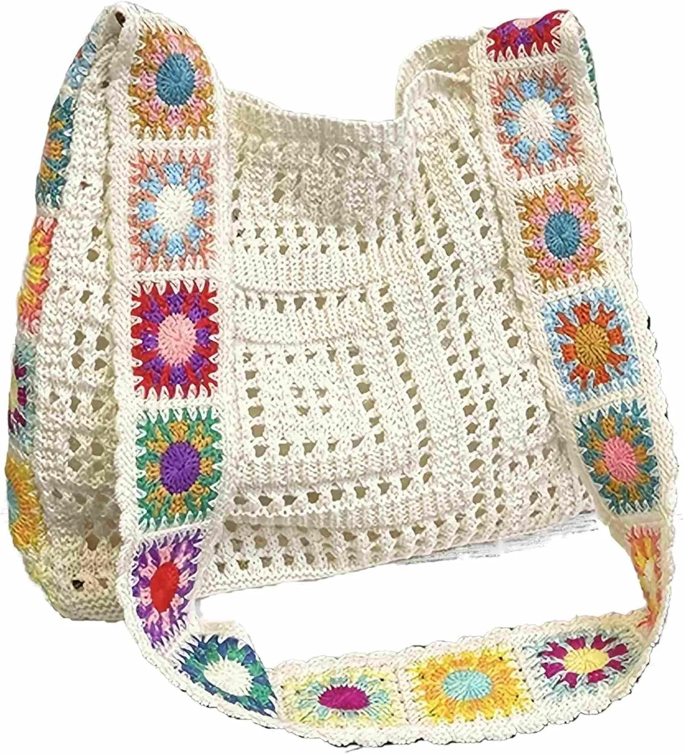 cute knit beach bag for women, small boho tote bag, summer aesthetic embroidered bags handbag, beach accessories vacation essentials bag