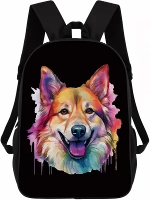 Cute Laptop Backpack Watercolor Cute Norwegian Buhund Dog Shoulder Bags Travel Backpack 17 Inch Black