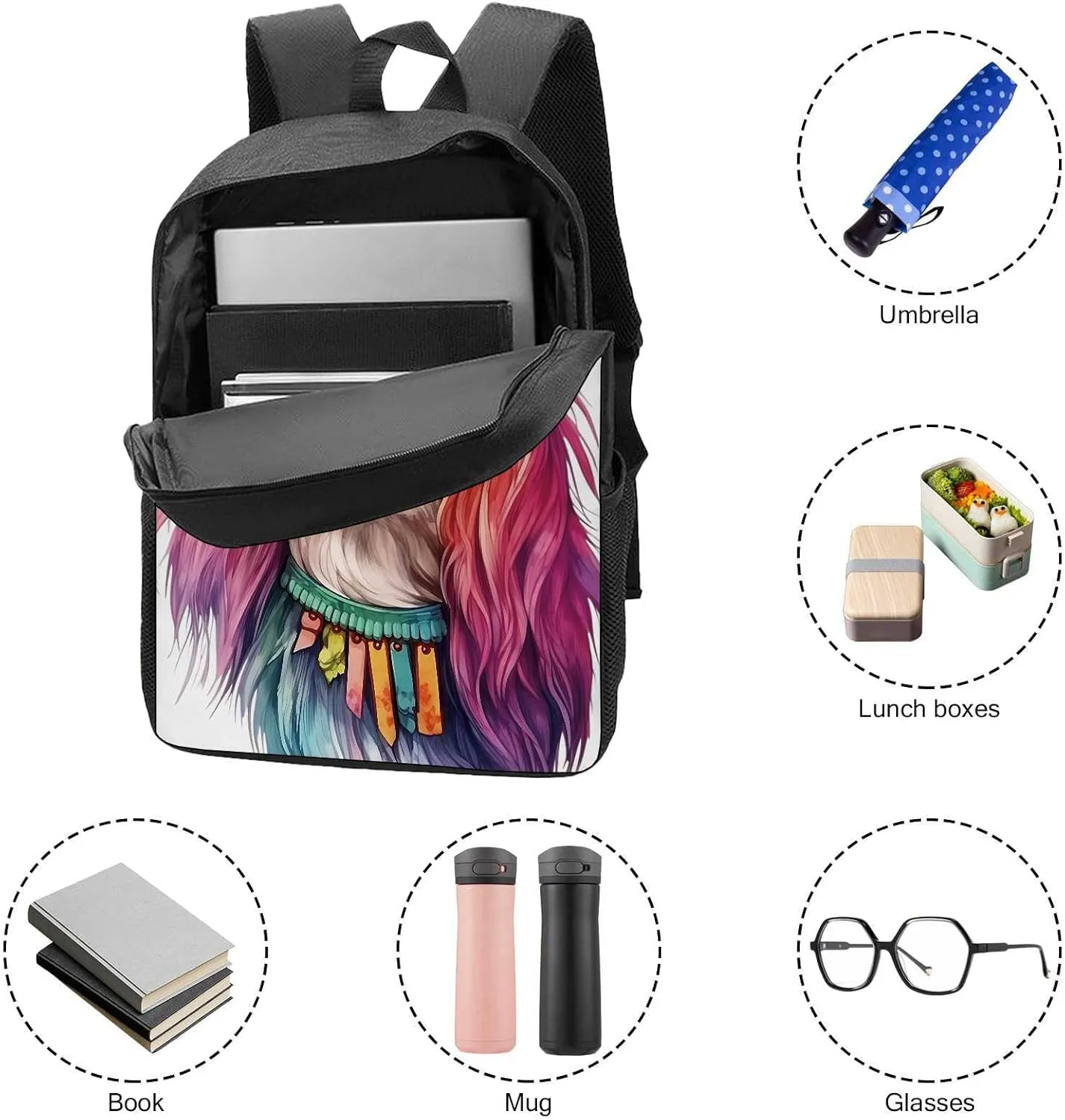 Cute Laptop Backpack Watercolor Cute Norwegian Buhund Dog Shoulder Bags Travel Backpack 17 Inch Black