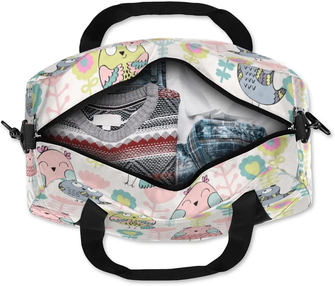 Cute Owls Floral Gym Bag, Duffle Bag, Weekender Bag, Duffel Bag, Overnight Bag, Travel Duffel Bag, Dance Bag, Tote Bag, Beach Bag, Pool Bag, Gym Duffle Bag, Carry on Bag