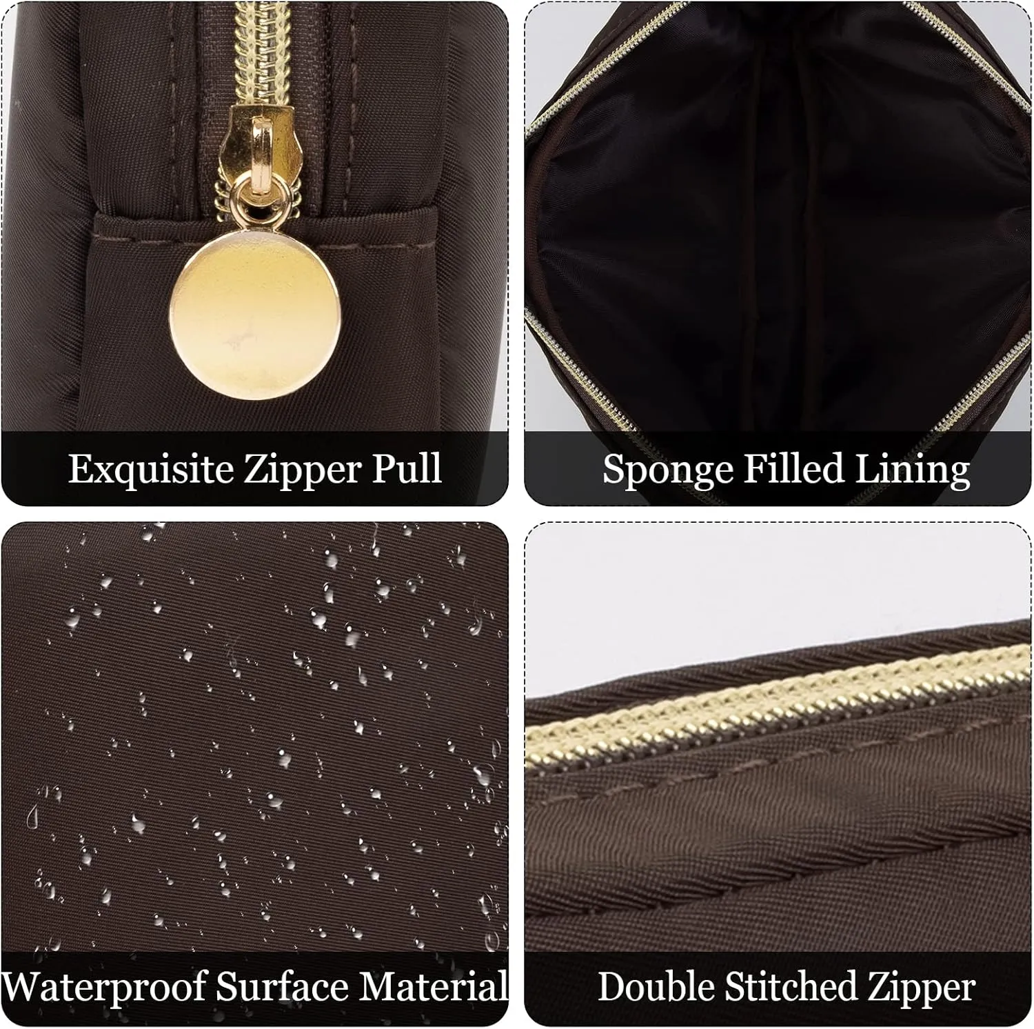 Cute Preppy Makeup Bag Cosmetic Zipper Pouch Organizer for Women, Waterproof Nylon Coin Pouch Sanitary Napkin Storage Bag for Work (Brown-Middle)
