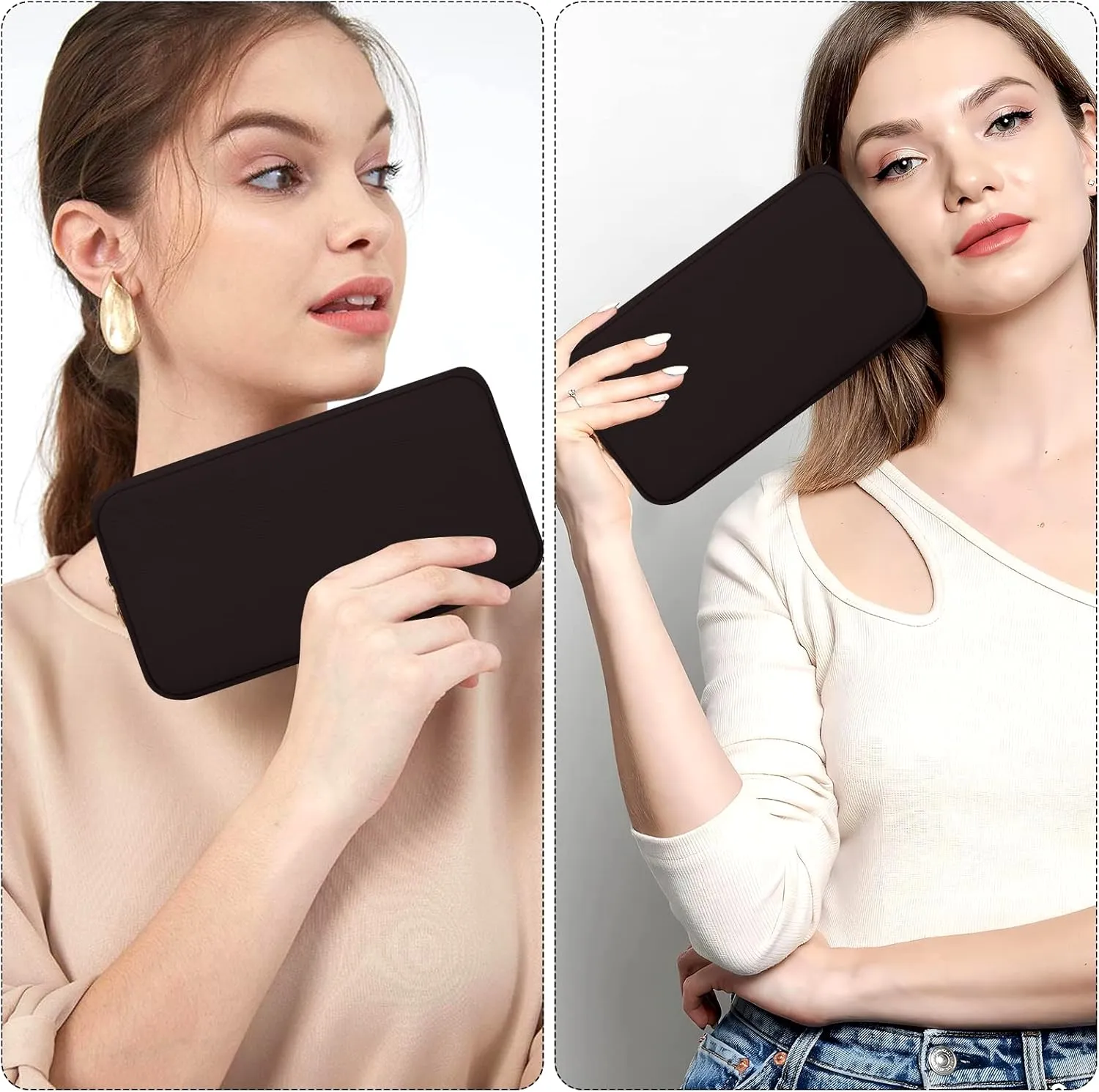 Cute Preppy Makeup Bag Cosmetic Zipper Pouch Organizer for Women, Waterproof Nylon Coin Pouch Sanitary Napkin Storage Bag for Work (Brown-Middle)
