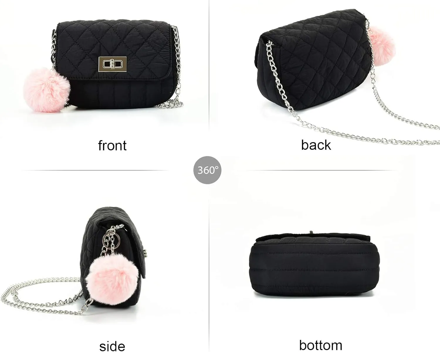 Cute Purses for Teen Girls Gifts, Small Purse and Quilted Crossbody Bags for Women with Chain, Nylon