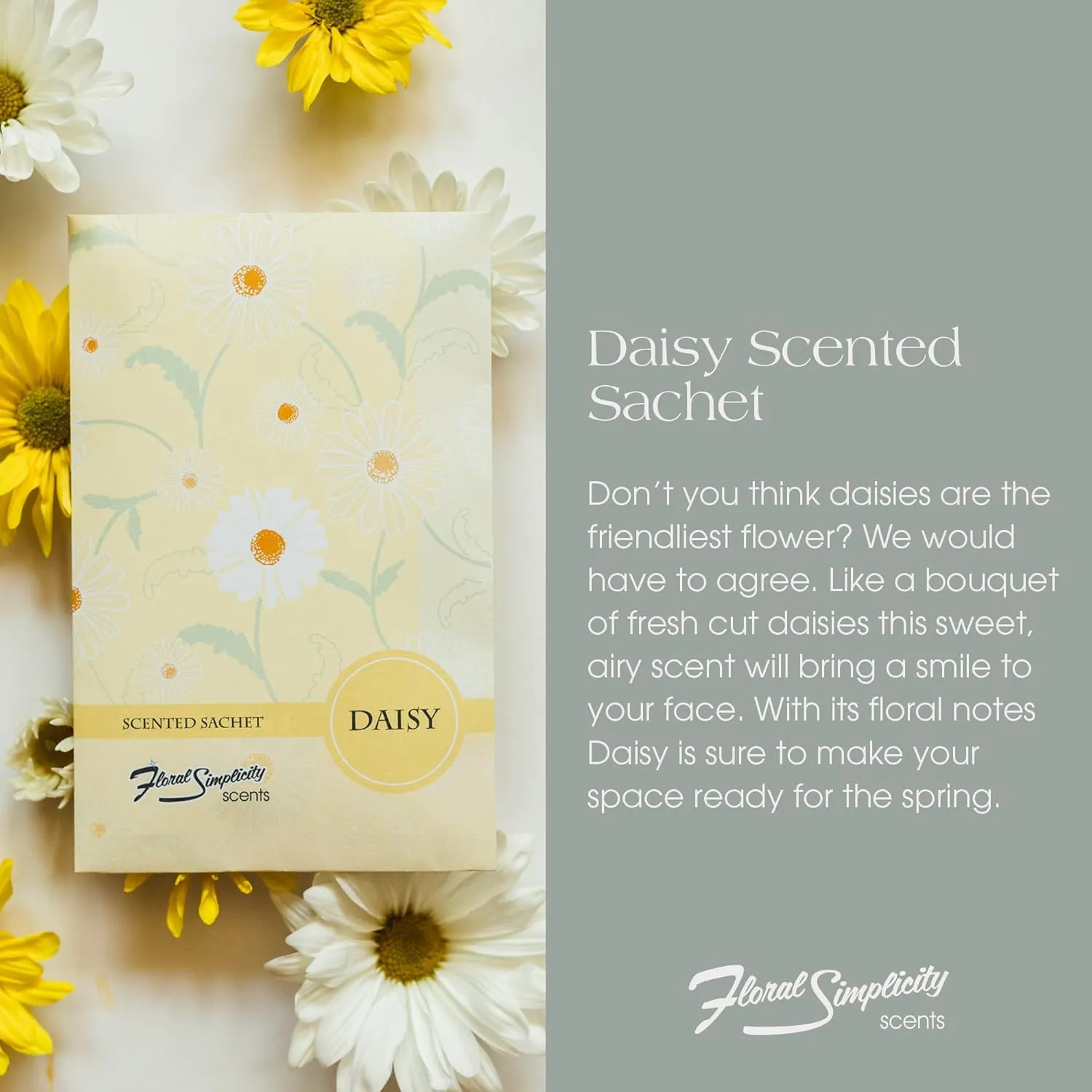Daisy Scented Sachets Pack of 6, Spring and Summer - Long-Lasting Scented Bags, Home Fragrance, Air Freshener & Deodorizer for Closet, Room, Drawer, or Cars, Made in USA