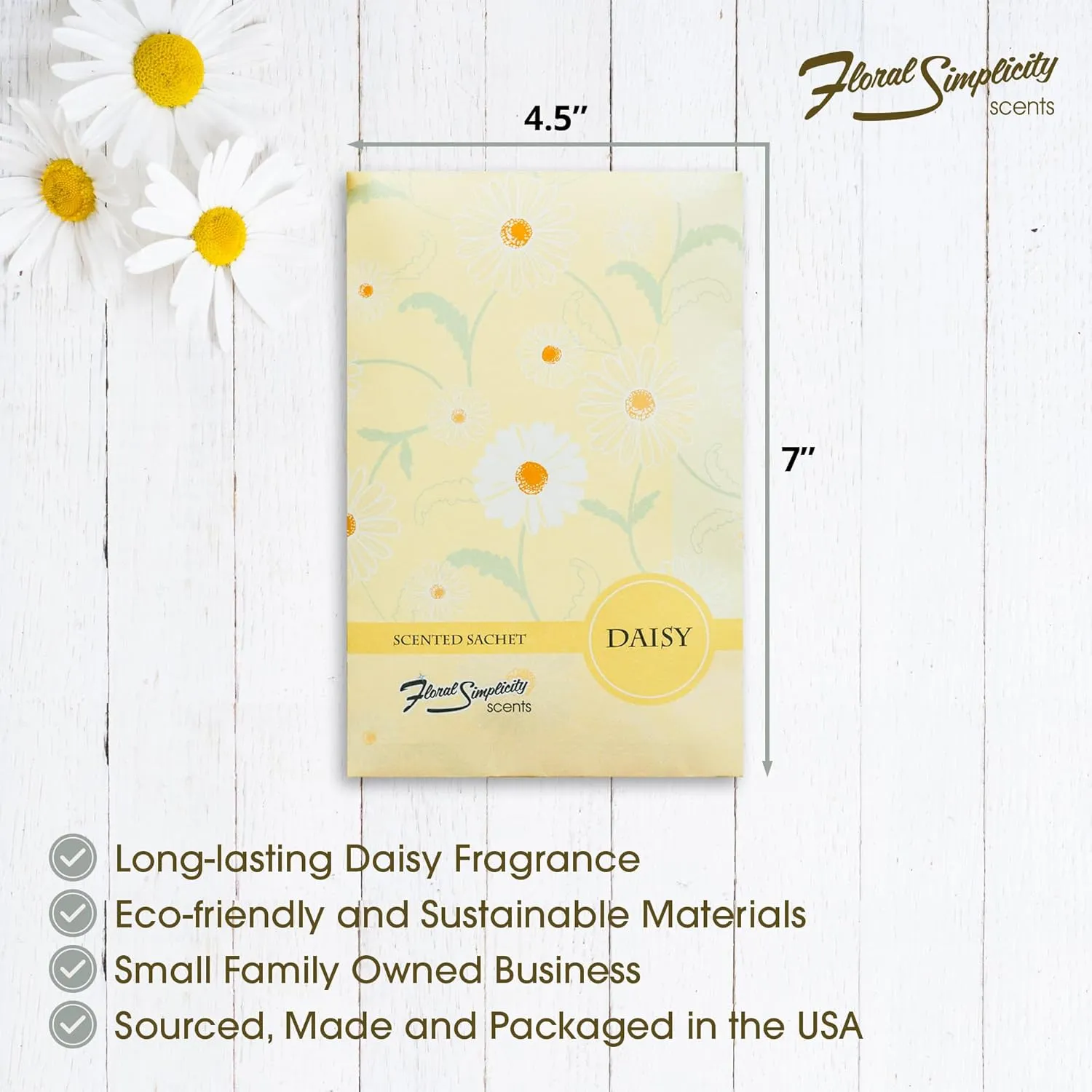 Daisy Scented Sachets Pack of 6, Spring and Summer - Long-Lasting Scented Bags, Home Fragrance, Air Freshener & Deodorizer for Closet, Room, Drawer, or Cars, Made in USA