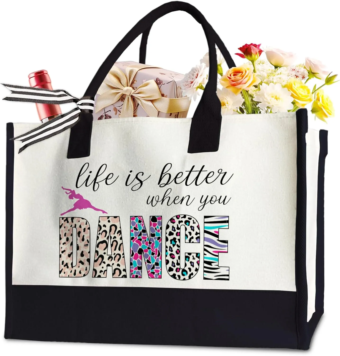 Dancer Tote Bag for Woman Grils, Life Is Better When You Dance Tote Bag for lovers coach teacher, 17 x 11.8 x 7 Inches
