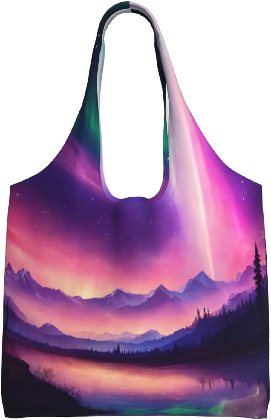 Dark Northern Lights Print Canvas Tote Bags,Reusable Cloth Bags For Shopping Beach Grocery Trendy