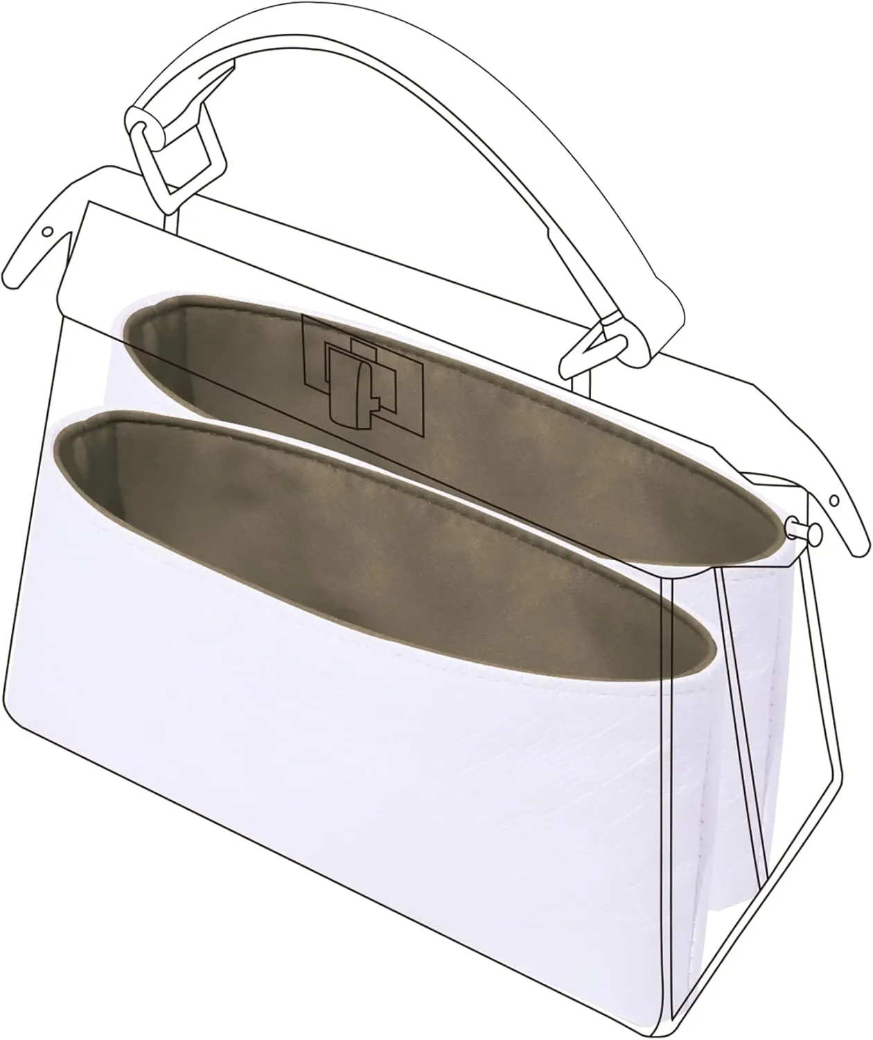DGAZ Lightweight Purse Organizer Insert for Fendi Peekaboo Bag,silk and DupontPaper handbag inner for Luxury Bags(Etoupe grey,Peekaboo Mini)