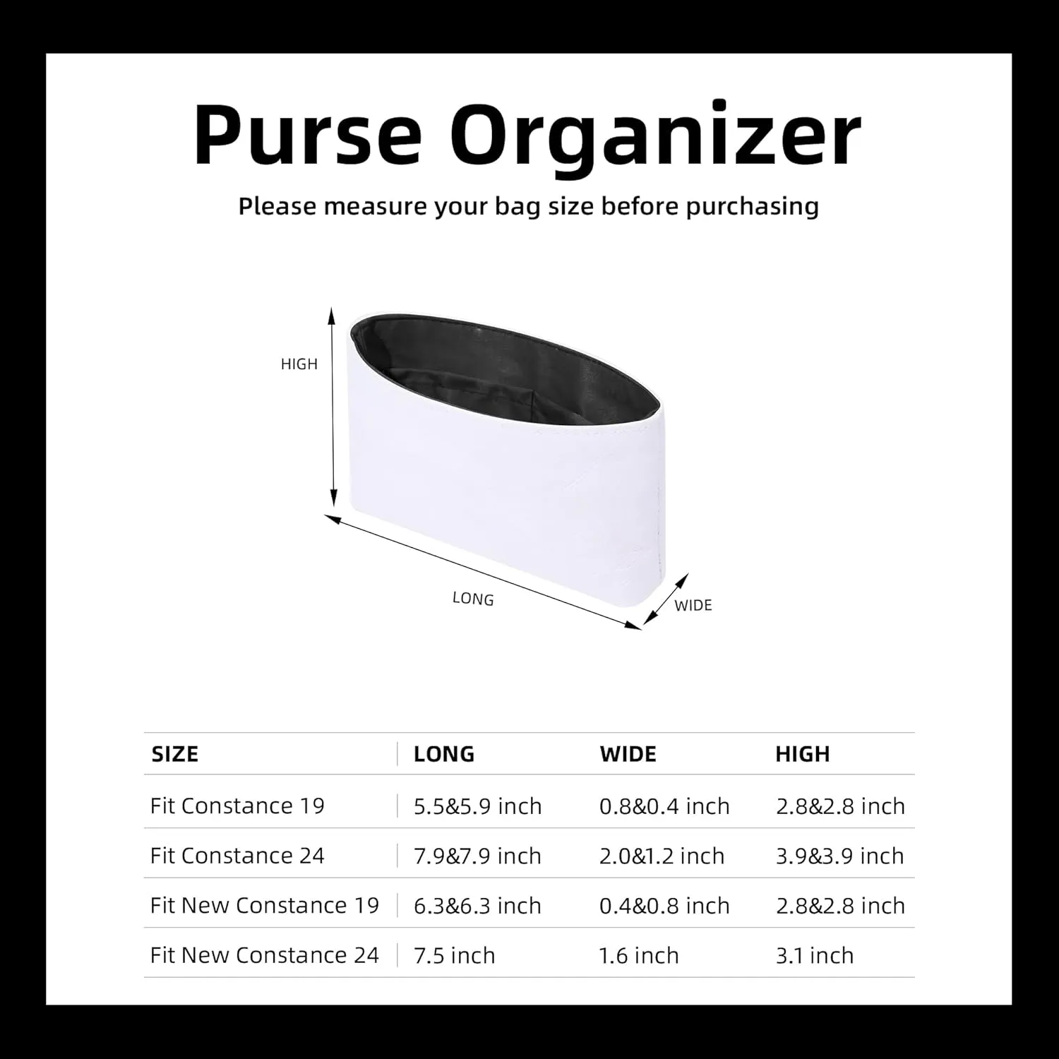 DGAZ Lightweight Purse Organizer Insert for Hermes Constance Bag,Silk and Dupontpaper handbag inner for Luxury Bags(Black,C24)