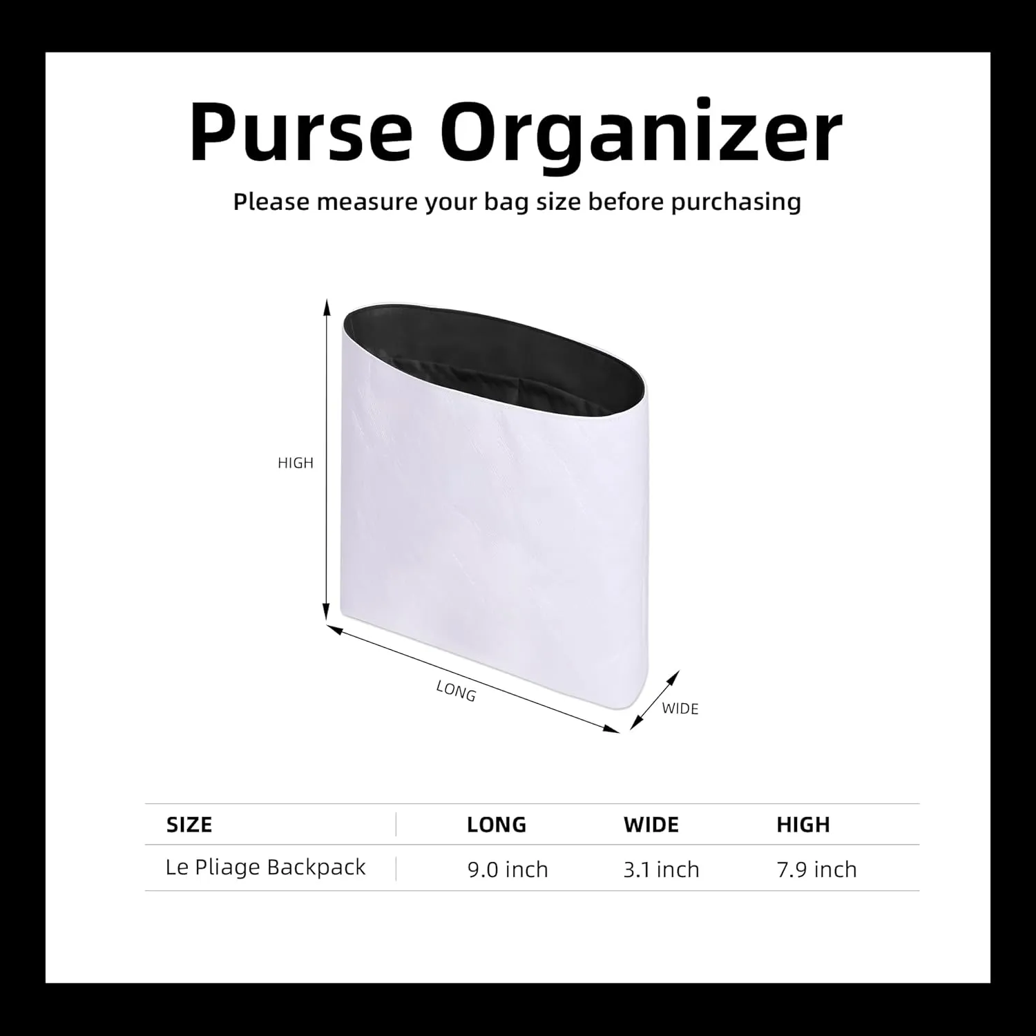 DGAZ Lightweight Purse Organizer Insert for Longchamp LE PLIAGE Backpack Bag,silk and DupontPaper handbag inner for Luxury Bags(Black)