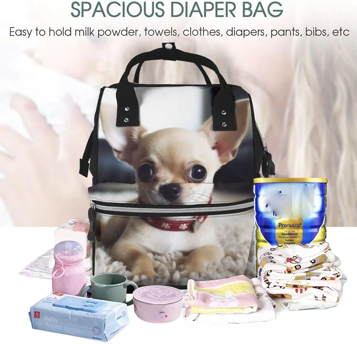 Diaper Bag Nappy Backpack Baby Bag Golden retriever Mummy Backpack Multifunction Changing Bags for Travel, Cute Chihuahua, One Size