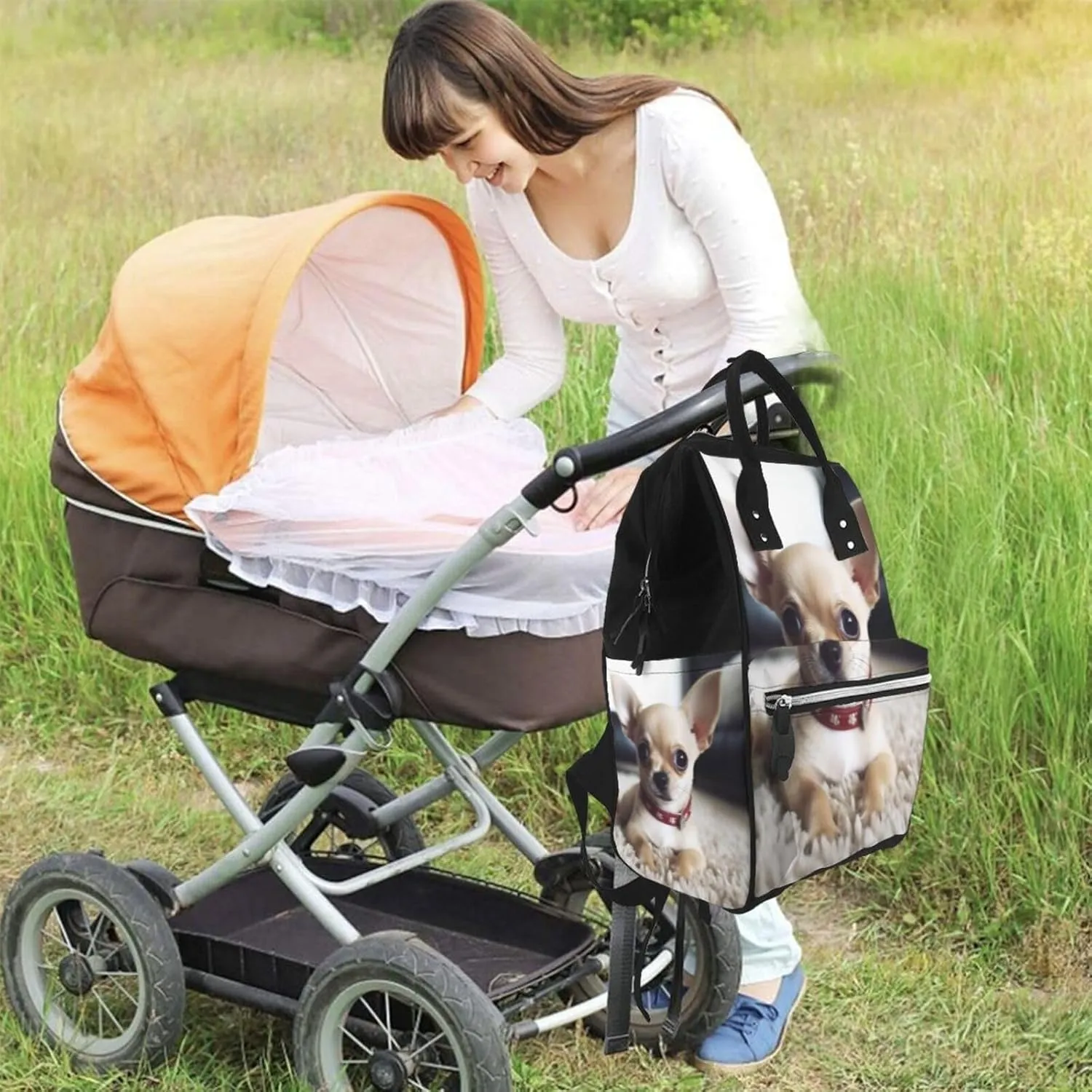 Diaper Bag Nappy Backpack Baby Bag Golden retriever Mummy Backpack Multifunction Changing Bags for Travel, Cute Chihuahua, One Size