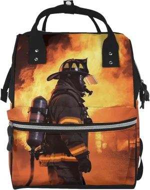 Diaper Bag Nappy Backpack Baby Bag Golden retriever Mummy Backpack Multifunction Changing Bags for Travel, Firefighter Fireman Flame, One Size