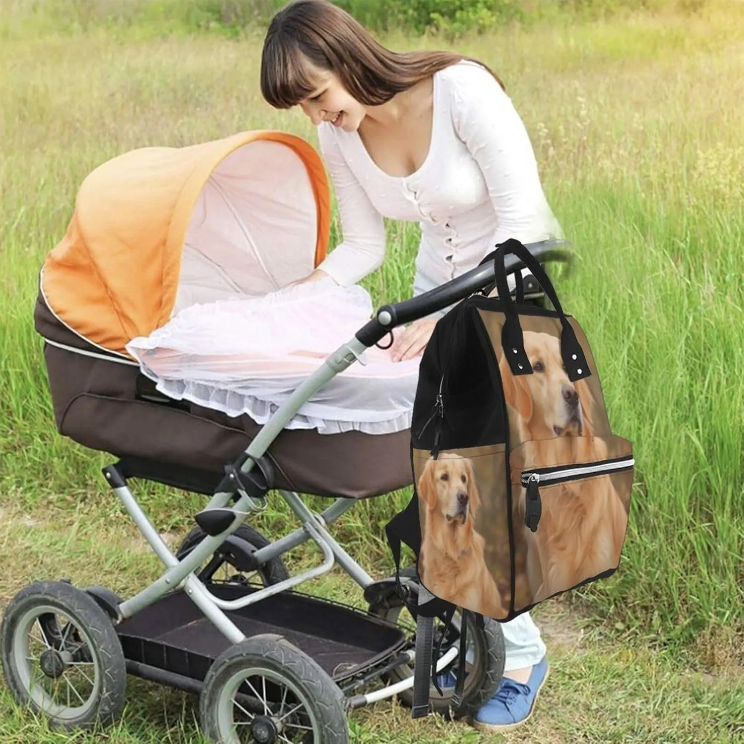 Diaper Bag Nappy Backpack Baby Bag Golden retriever Mummy Backpack Multifunction Changing Bags for Travel, Golden Retriever, One Size