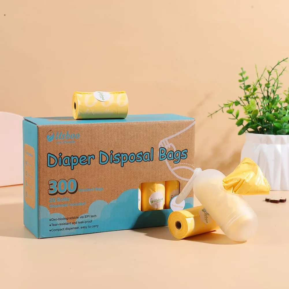 Diaper Disposal Bags - 20 Refill Rolls/300 Pack Baby Poop Bag with Dispenser | Tropical Fruit Scented | Leak Proof & Trash Bags for Diapers | Baby Essentials