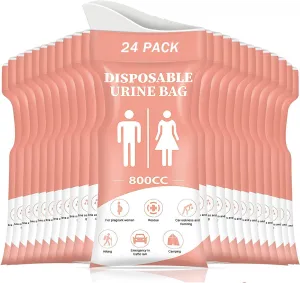 DIBBATU Disposable Urine Bag, 12/24 PCS Pee Bags for Travel for Women/Men, 800ML Emergency Portable Urinal Bag and Vomit Bags, Unisex Urinal Bag for Camping, Traffic Jams, Pregnant, Patient, Kids