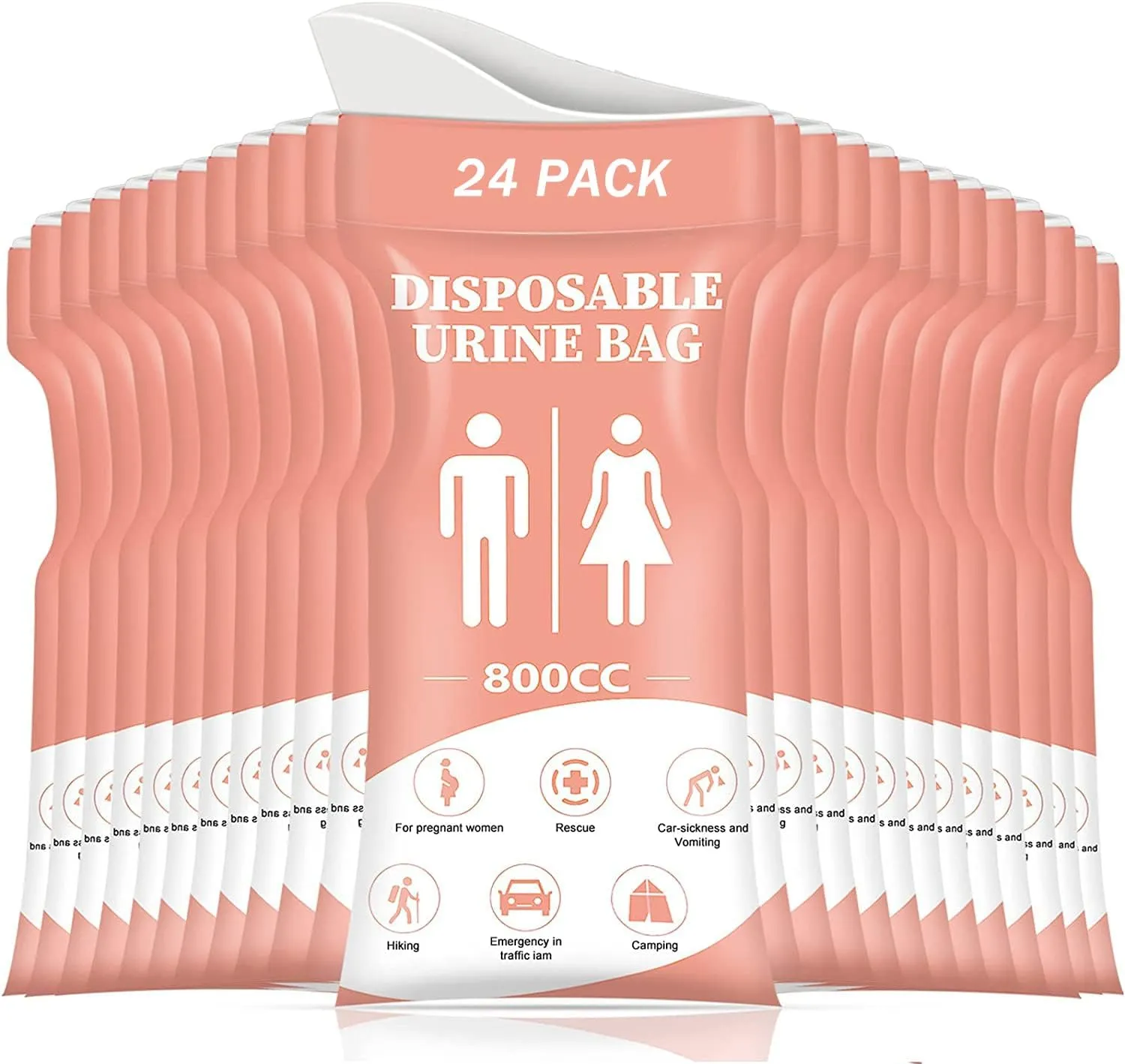 DIBBATU Disposable Urine Bag, 12/24 PCS Pee Bags for Travel for Women/Men, 800ML Emergency Portable Urinal Bag and Vomit Bags, Unisex Urinal Bag for Camping, Traffic Jams, Pregnant, Patient, Kids