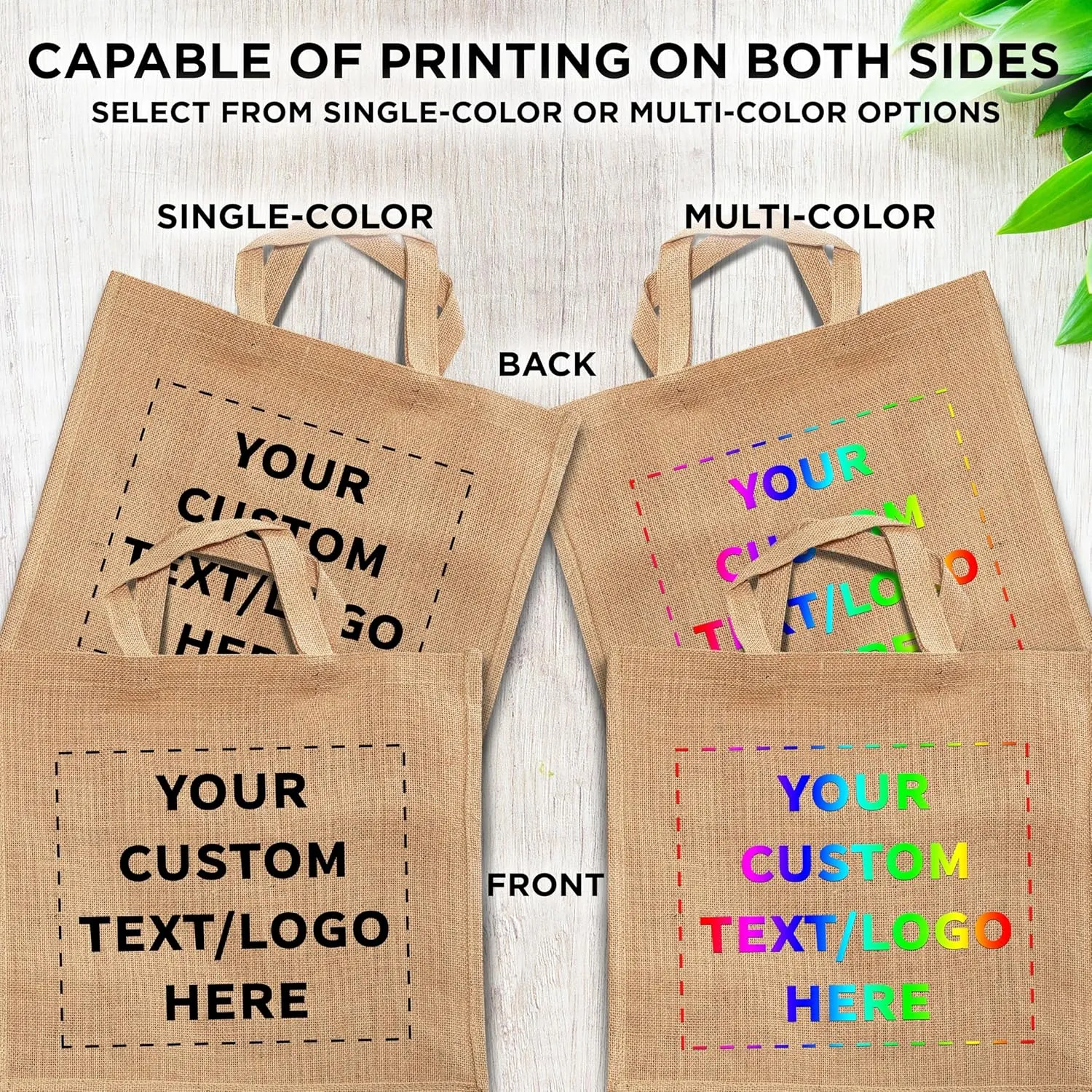 DISCOUNT PROMOS 10 Large Jute Tote Bags Set - Customizable Text, Logo - Sturdy, Recyclable, Reusable, Simple - Natural