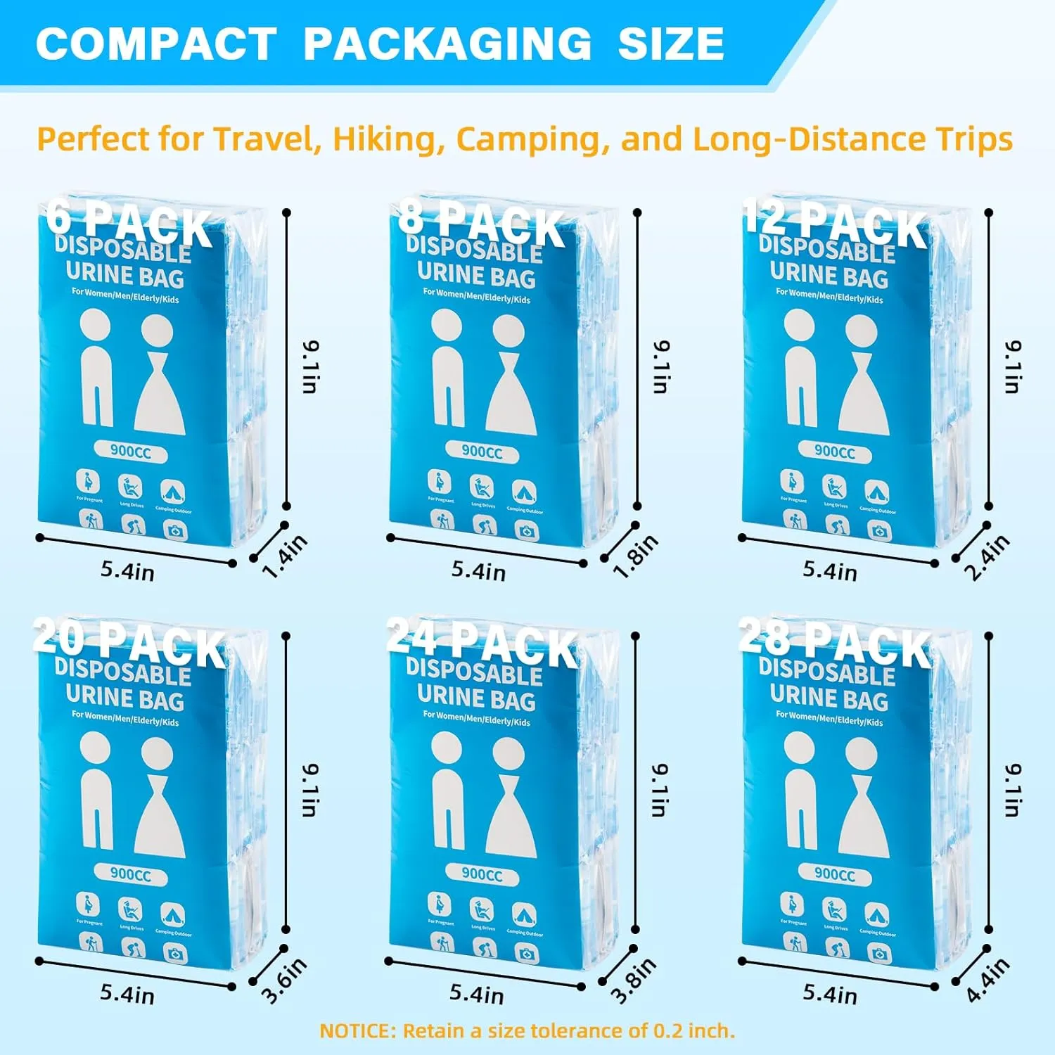 Disposable Urine Bag for Travel - 900ML Portable Pee Bags for Women Men 8/12/20/24/28 PCS Emergency Vomit Bags Urinal Toilet for Car Camping, Road Trip,Traffic Jam, Pregnant, Kid, Patient