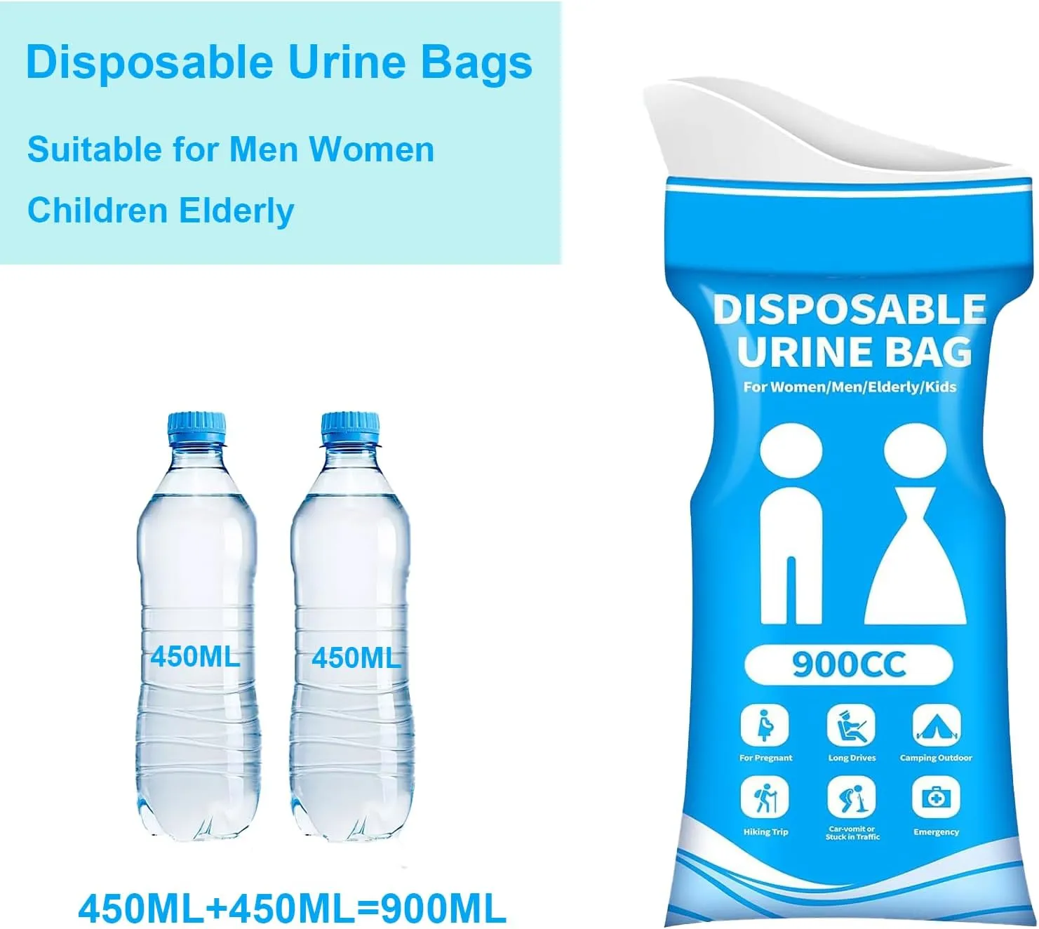 Disposable Urine Bag, Pee Bags for Travel for Women/Men, 900ML Emergency Portable Urinal Bag and Vomit Bags, Unisex Urinal Bag for Camping, Traffic Jams, Pregnant, Patient, Kids- 12/24PCS
