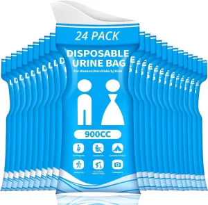 Disposable Urine Bag, Pee Bags for Travel for Women/Men, 900ML Emergency Portable Urinal Bag and Vomit Bags, Unisex Urinal Bag for Camping, Traffic Jams, Pregnant, Patient, Kids- 12/24PCS