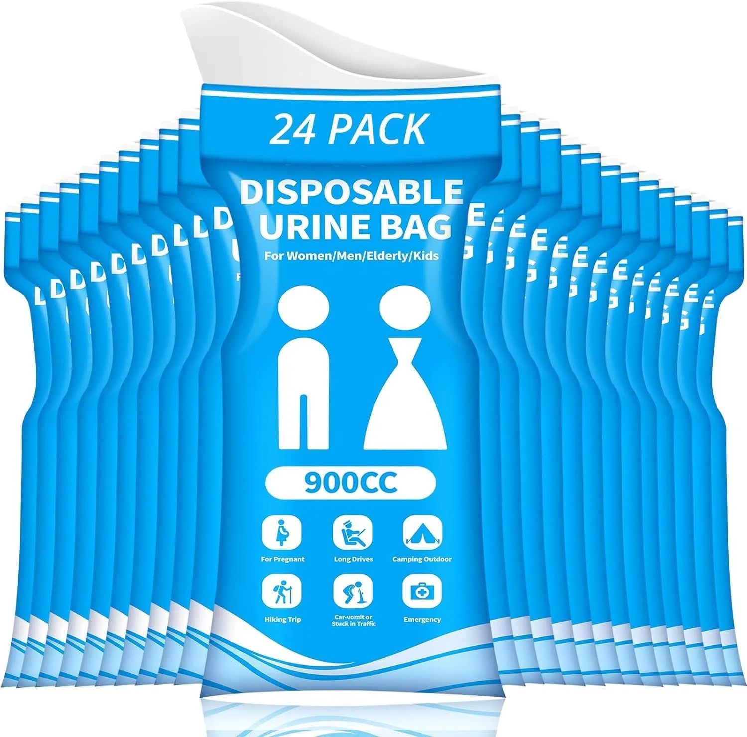 Disposable Urine Bag, Pee Bags for Travel for Women/Men, 900ML Emergency Portable Urinal Bag and Vomit Bags, Unisex Urinal Bag for Camping, Traffic Jams, Pregnant, Patient, Kids- 12/24PCS