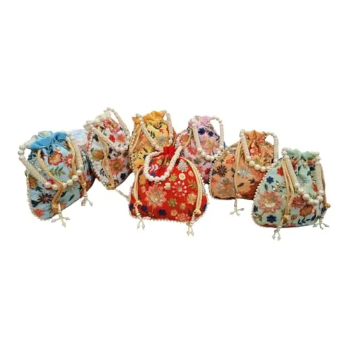 DMS RETAIL Potli Bags For Wedding Return Gifts For Women In Bulk, Ladies Return Gifts For Pooja Birthday Kitty Party Shagun Mehndi Sangeet Pack of (Pack of 7)