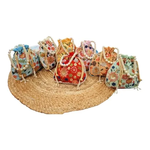 DMS RETAIL Potli Bags For Wedding Return Gifts For Women In Bulk, Ladies Return Gifts For Pooja Birthday Kitty Party Shagun Mehndi Sangeet Pack of (Pack of 7)