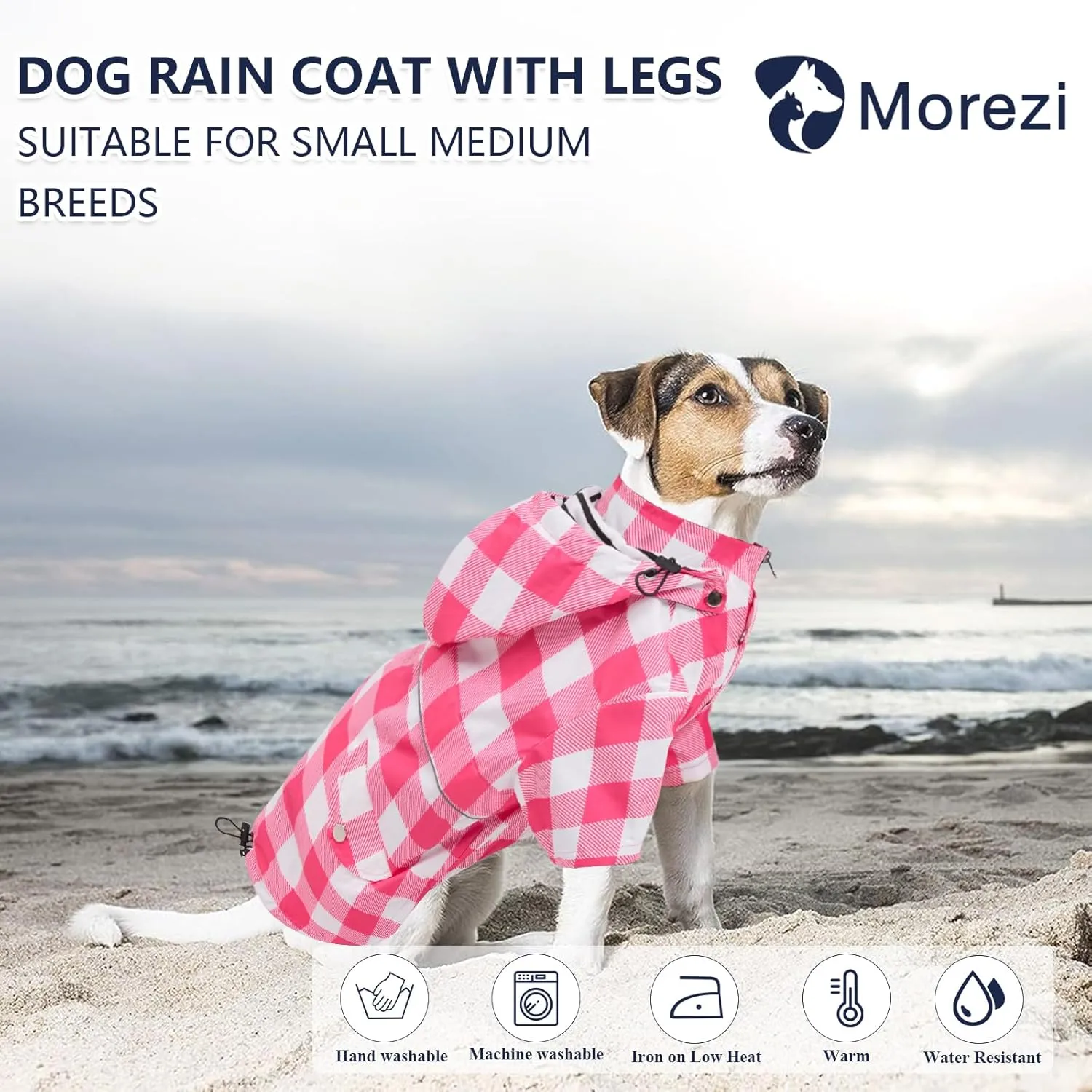 Dog rain Coat Waterproof Raincoat Puppy Jacket with Legs Buttons Zipper Hood Drawstring Fit for Yorkie Terrier Schnauzer Poodle Border Collie Labrador Golden Retriever 8lbs to 80lbs Pink S