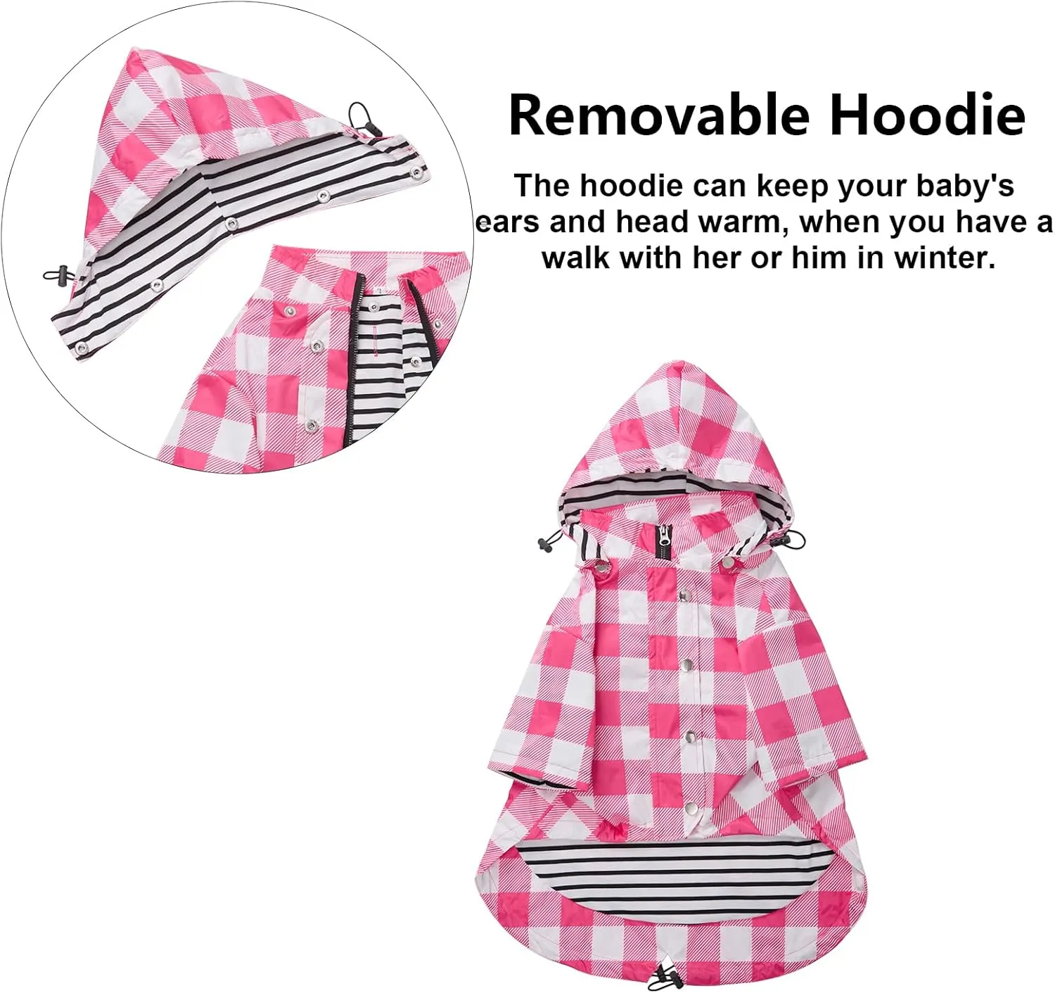 Dog rain Coat Waterproof Raincoat Puppy Jacket with Legs Buttons Zipper Hood Drawstring Fit for Yorkie Terrier Schnauzer Poodle Border Collie Labrador Golden Retriever 8lbs to 80lbs Pink S