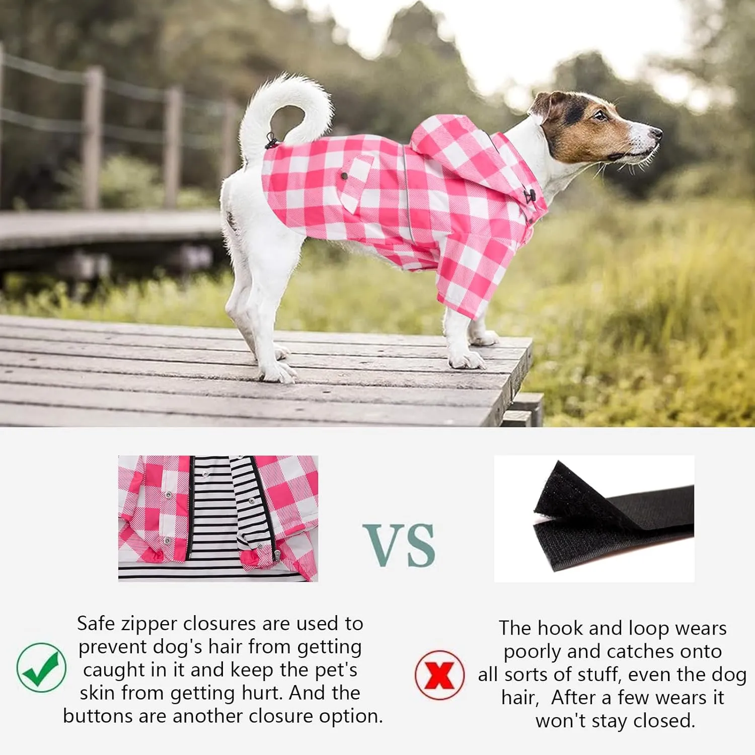 Dog rain Coat Waterproof Raincoat Puppy Jacket with Legs Buttons Zipper Hood Drawstring Fit for Yorkie Terrier Schnauzer Poodle Border Collie Labrador Golden Retriever 8lbs to 80lbs Pink S
